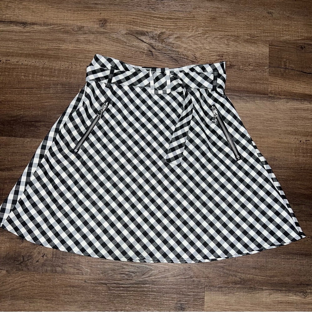 Express Gingham Print High Waist Belted Mini Skirt